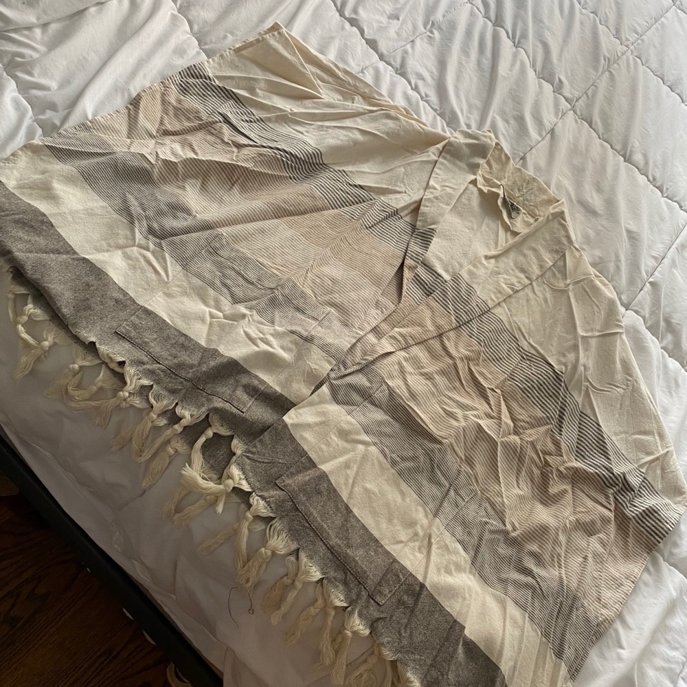 Ecoté Cream/mix stripe linen fringe poncho-caftan